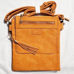 KingTo Small, Lightweight Leather Messenger Bag- Crossbody w/ Double Compartment